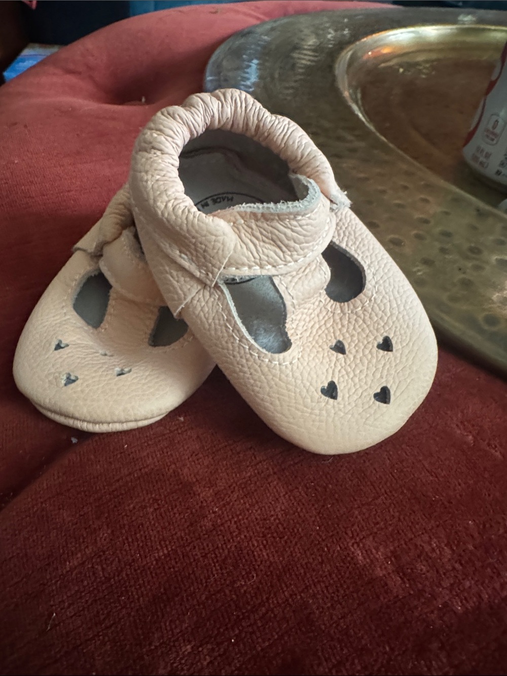 Soft Pink Baby Mary Jane Shoes with Heart Cutouts